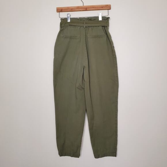 Forever 21 Olive Green High Rise Paperbag Belted Chino Trousers Small - Picture 4 of 7